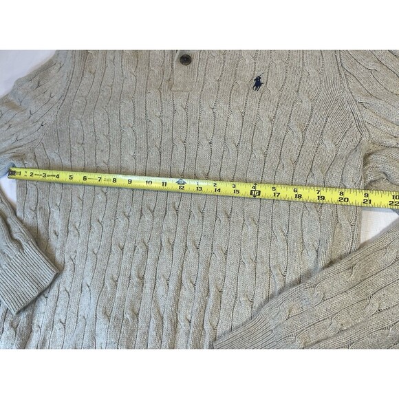 Polo Ralph Lauren Tussah Silk Sweater Men’s Large Ribbed Cableknit Tan Brown VTG - Picture 10 of 15